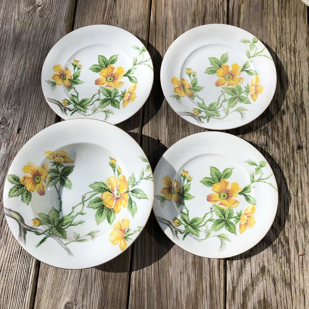MEITO NORLEANS 3 Salad & 1 Soup Plate / Sun Glory China Design Occupied Japan